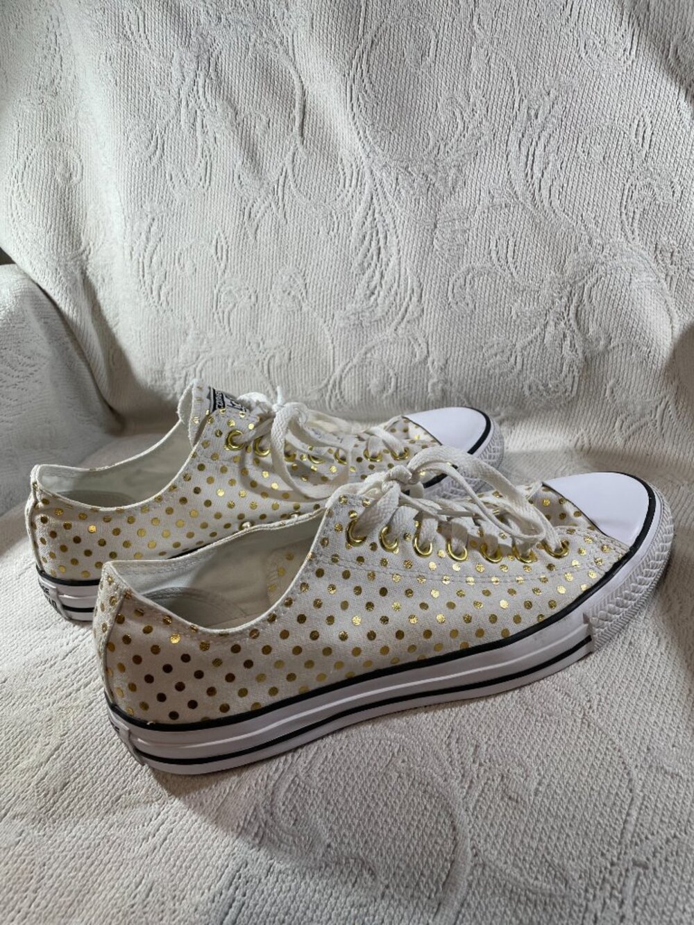 Converse All Star Chuck Taylor Sneaker Shoes Womens Size 11 White Gold Polka Dot - Picture 4 of 9